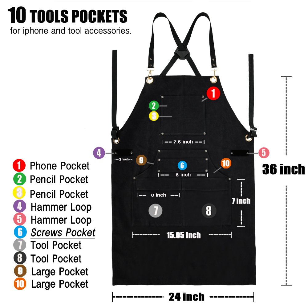 Woodworking Shop Apron with 10 Tool Pockets Heavy Duty FR Canvas Welding Work 